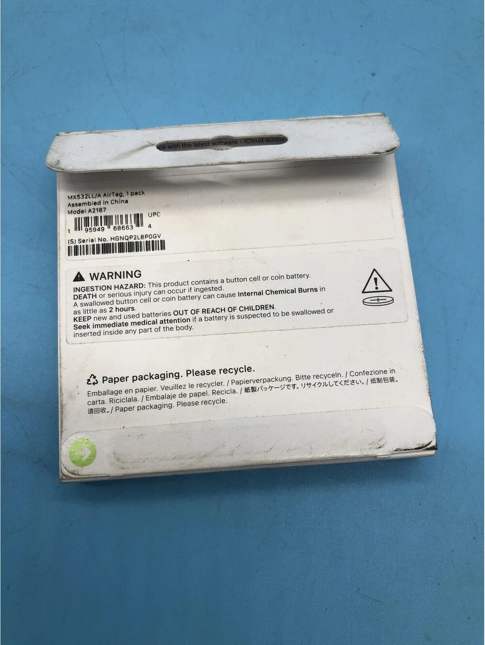 Apple AirTag Bluetooth Tracker White MX532LL/A A2187 1 Pack Wireless IOS Find My